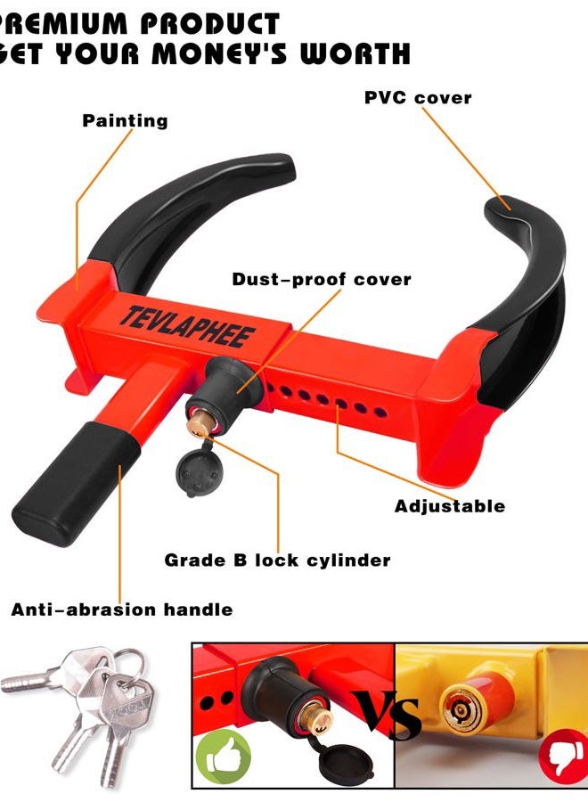 Tevlaphee Universal Wheel Lock Heavy Duty Security Trailer Wheel Lock Tires Anti Theft for Car SUV Boat Motorcycle Golf Cart Great Deterrent Bright Color with 3 Keys (Black-red) - Image 4
