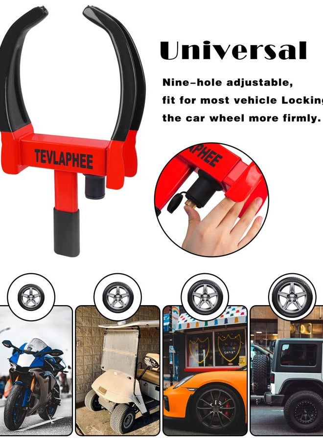 Tevlaphee Universal Wheel Lock Heavy Duty Security Trailer Wheel Lock Tires Anti Theft for Car SUV Boat Motorcycle Golf Cart Great Deterrent Bright Color with 3 Keys (Black-red) - Image 3