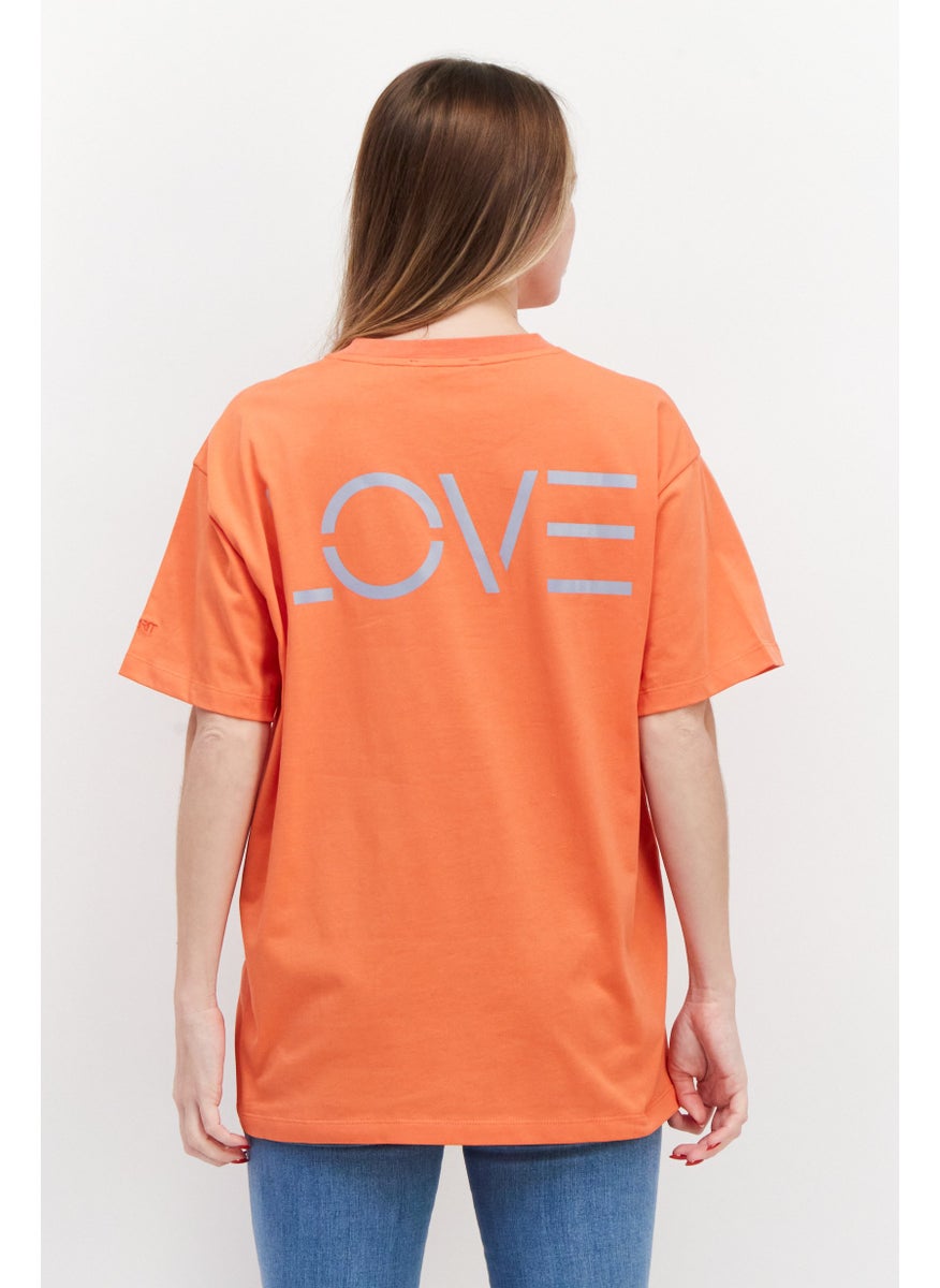 ESPRIT - Women Crew Neck Short Sleeves Graphic Print T-Shirt, Orange - Image 1