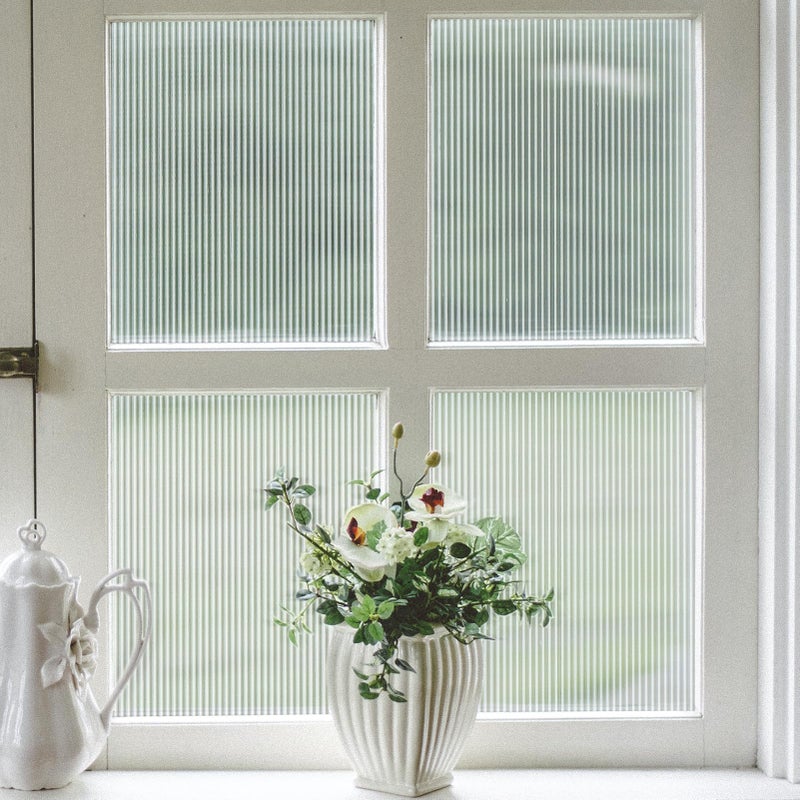 VELIMAX Reeded Glass Window Film, Window Privacy Film, Frosted Window Vinyl, 3D Decorative Decals Non Adhesive for Bathroom Living Room 17.7x78.7 inches - Image 1