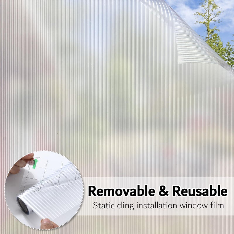 VELIMAX Reeded Glass Window Film, Window Privacy Film, Frosted Window Vinyl, 3D Decorative Decals Non Adhesive for Bathroom Living Room 17.7x78.7 inches - Image 5