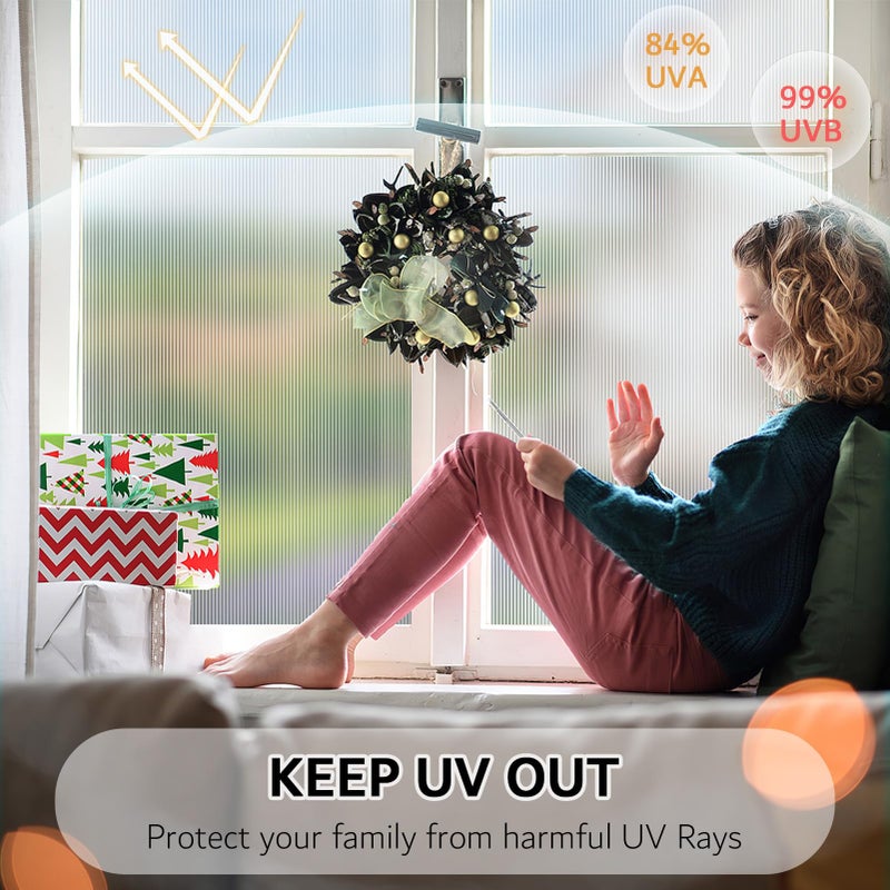 VELIMAX Reeded Glass Window Film, Window Privacy Film, Frosted Window Vinyl, 3D Decorative Decals Non Adhesive for Bathroom Living Room 17.7x78.7 inches - Image 4