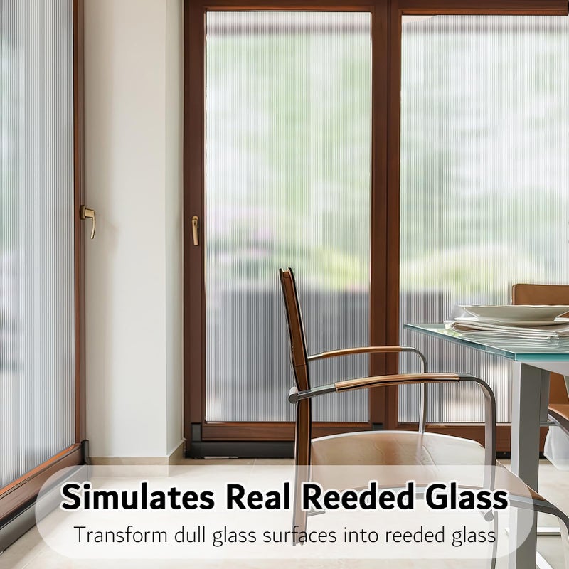 VELIMAX Reeded Glass Window Film, Window Privacy Film, Frosted Window Vinyl, 3D Decorative Decals Non Adhesive for Bathroom Living Room 17.7x78.7 inches - Image 2