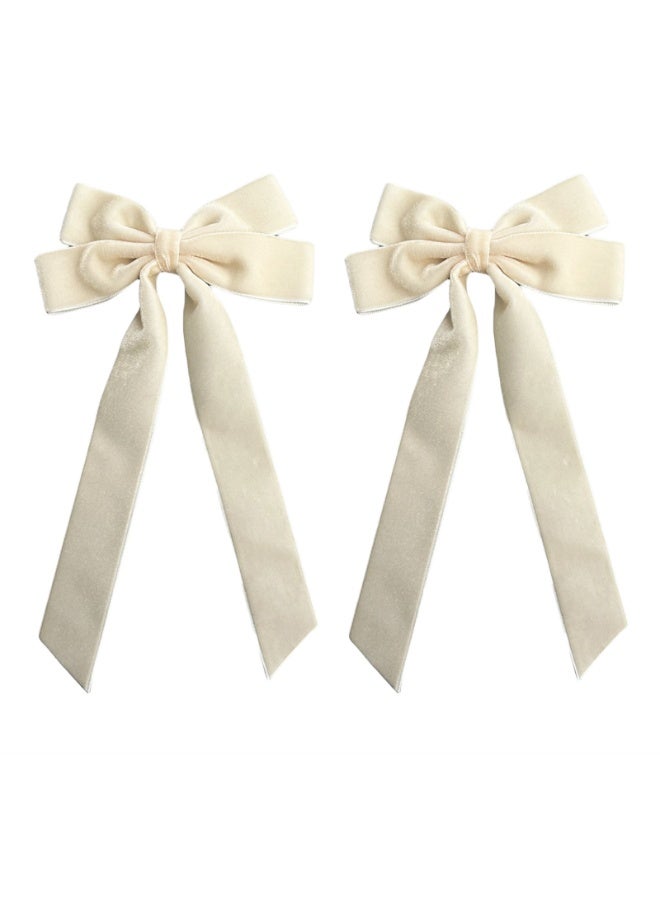 2 قطعة أقواس شعر نسائية مخملية نسائية، مشابك شعر بشريط شعر، إكسسوارات شعر بيج） بيج - Image 1