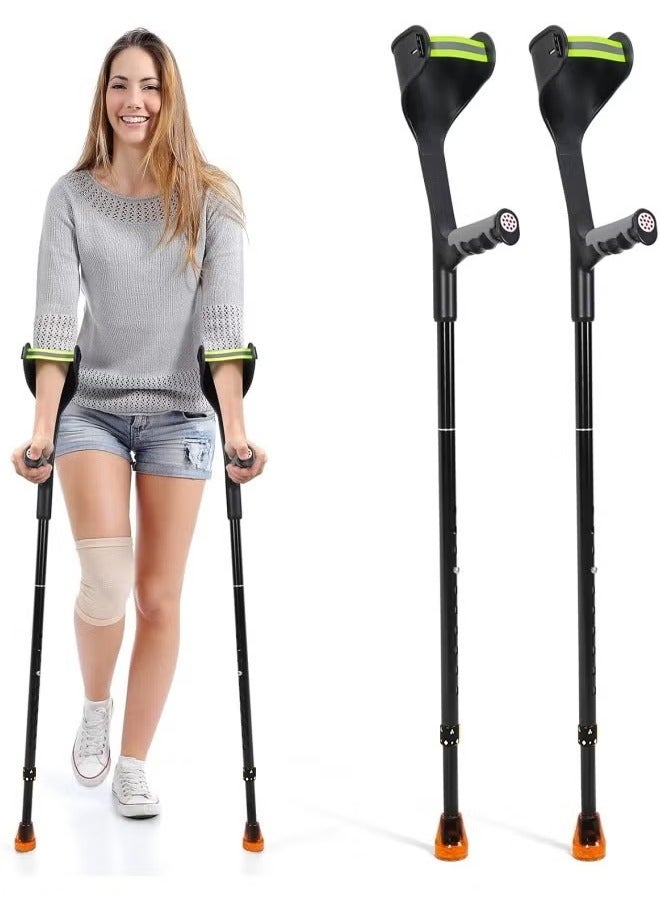 XiuWoo Pair Forearm Crutches Ergonomic Folding Forearm Crutches for Adults with Anti-Dorp Cuff 10-Level Adjustable Height Suitable for Adults with Leg Injury (Pair - Black Handle) - Image 1