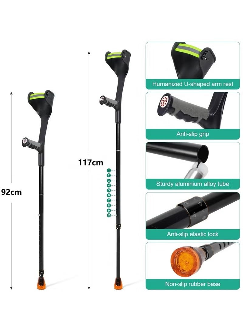 XiuWoo Pair Forearm Crutches Ergonomic Folding Forearm Crutches for Adults with Anti-Dorp Cuff 10-Level Adjustable Height Suitable for Adults with Leg Injury (Pair - Black Handle) - Image 4