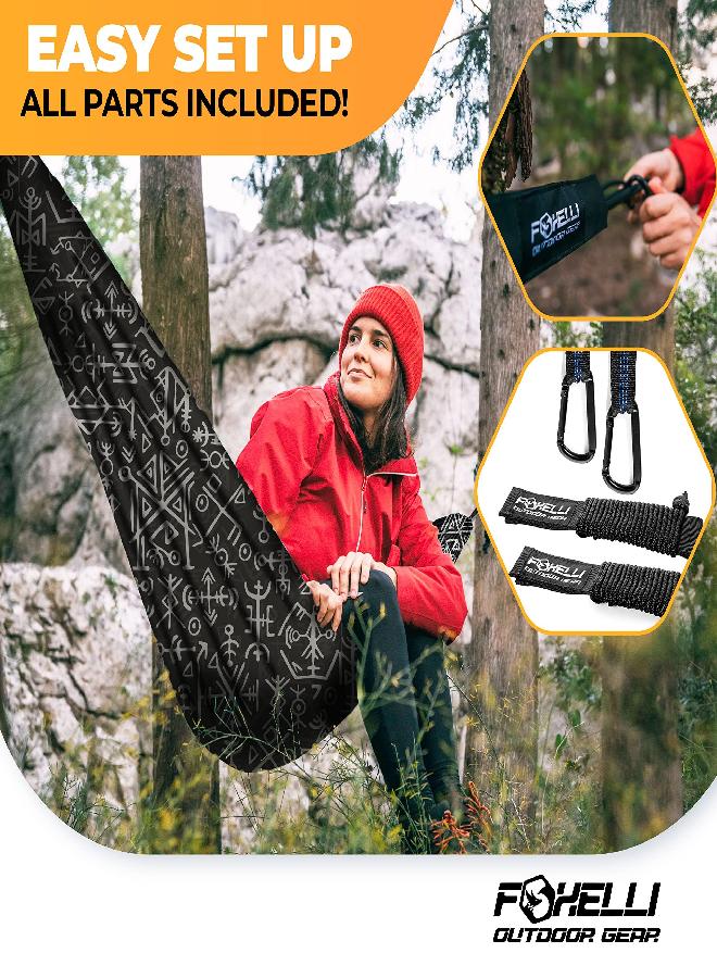 Foxelli Camping Hammock - Lightweight Parachute Nylon Portable Hammock With Tree Ropes And Carabiners, Perfect For Outdoors, Backpacking, Hiking, Camping, Travel, Beach, Backyard & Garden - Image 2