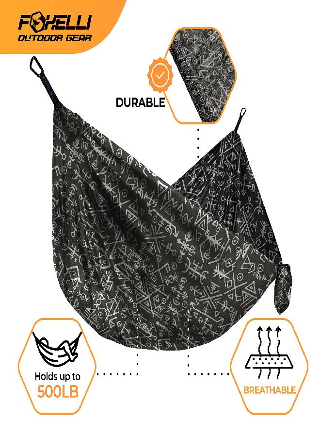Foxelli Camping Hammock - Lightweight Parachute Nylon Portable Hammock With Tree Ropes And Carabiners, Perfect For Outdoors, Backpacking, Hiking, Camping, Travel, Beach, Backyard & Garden - Image 3