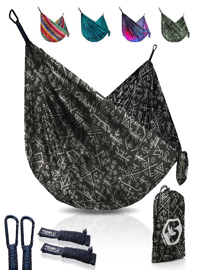 Foxelli Camping Hammock - Lightweight Parachute Nylon Portable Hammock With Tree Ropes And Carabiners, Perfect For Outdoors, Backpacking, Hiking, Camping, Travel, Beach, Backyard & Garden - Image 4
