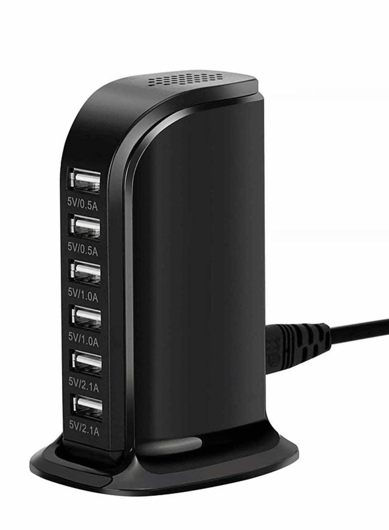 Excefore Desktop USB Charging Station, Universal 6 Ports Tower Portable Travel USB Charger Multi-Port USB Cardle Charger Hub for iPhone/iPad Android and All Other USB Enabled Devices - Image 1