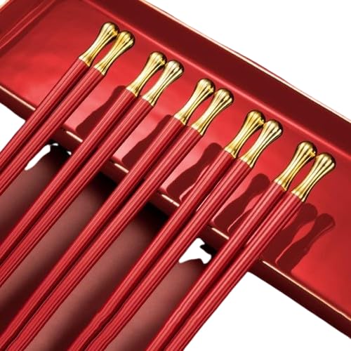 Rabbonix 5 Pairs Chopsticks Reusable Dishwasher Safe, 9.6 inch/24.3cm Matte Non-Slip Fiberglass Chopsticks, Chinese Japanese Korean Chop Sticks, Red - Image 2