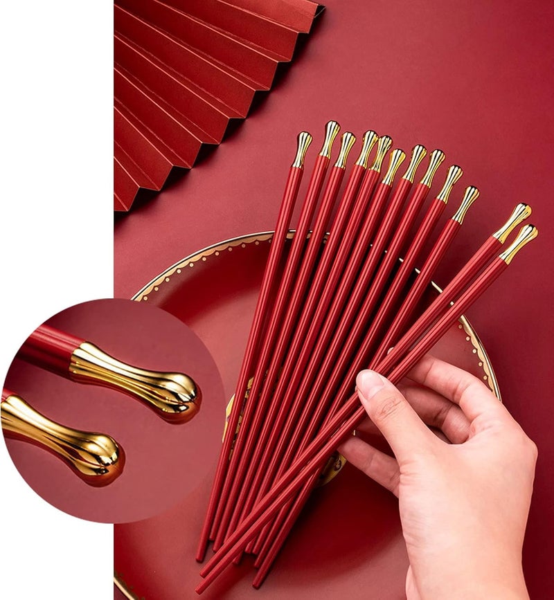 Rabbonix 5 Pairs Chopsticks Reusable Dishwasher Safe, 9.6 inch/24.3cm Matte Non-Slip Fiberglass Chopsticks, Chinese Japanese Korean Chop Sticks, Red - Image 4