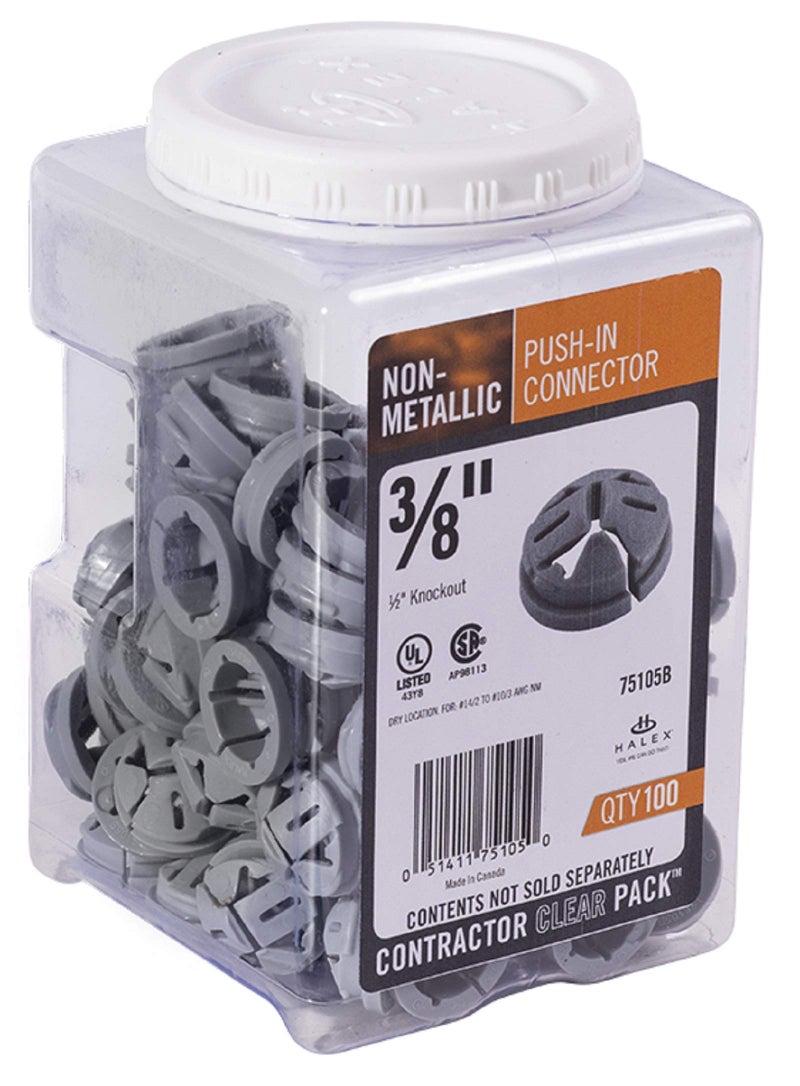 Halex 38 Inch Inch Knockout NonMetallic Push in Connector 75105B 100 Per Pack Gray