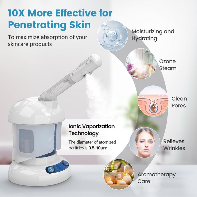 Nisperos Nano Facial Steamer for Salon,Spa-Ionic Facial Steamer with Deep Blackhead Cleaning,White - Image 2
