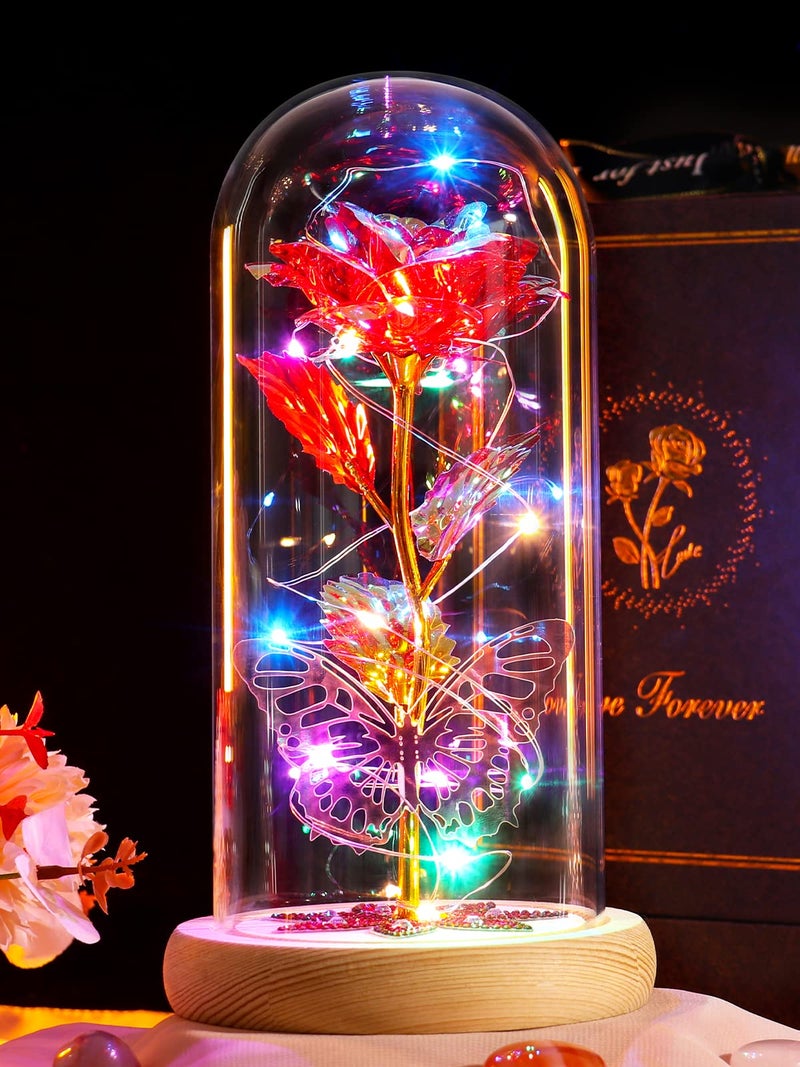Beferr Mothers Day Mom Gifts from Daughter Galaxy Glass Rose Forever Crystal Flower Gift Light Up Rose in Glass Dome  Best Mothers Day Presents Ideas Birthday Gifts for Women Grandma Sister Friends Red - Image 2