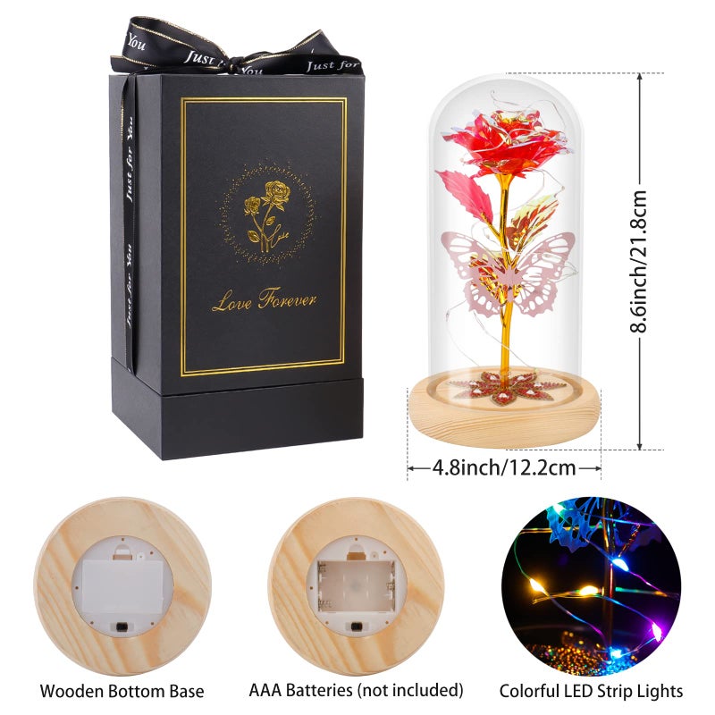 Beferr Mothers Day Mom Gifts from Daughter Galaxy Glass Rose Forever Crystal Flower Gift Light Up Rose in Glass Dome  Best Mothers Day Presents Ideas Birthday Gifts for Women Grandma Sister Friends Red - Image 3