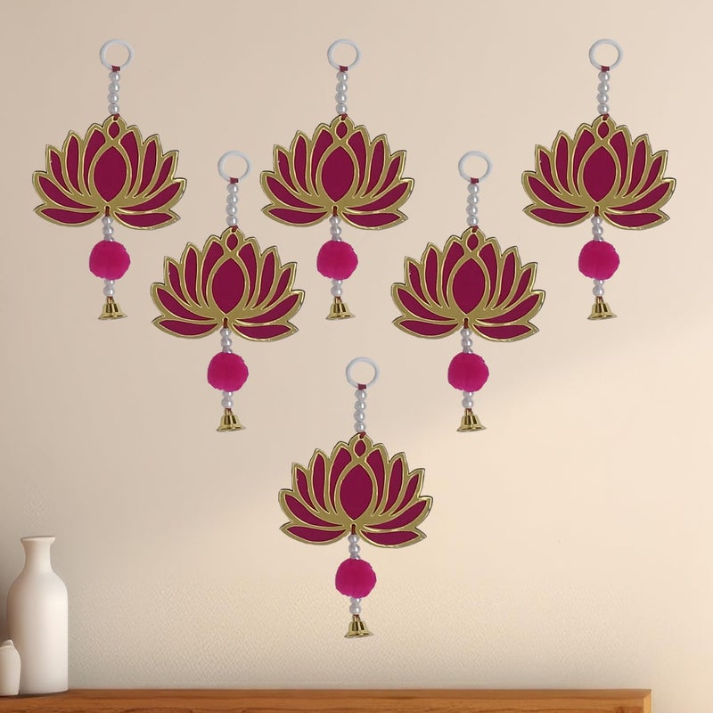 AWANI TRENDS AWANI TRENDS Acrylic 6 Pcs Lotus Hangings for DecorationHanging for Home DecorFloral Wall Hangings for TemplePooja Decor 6 PCS Pink - Image 2