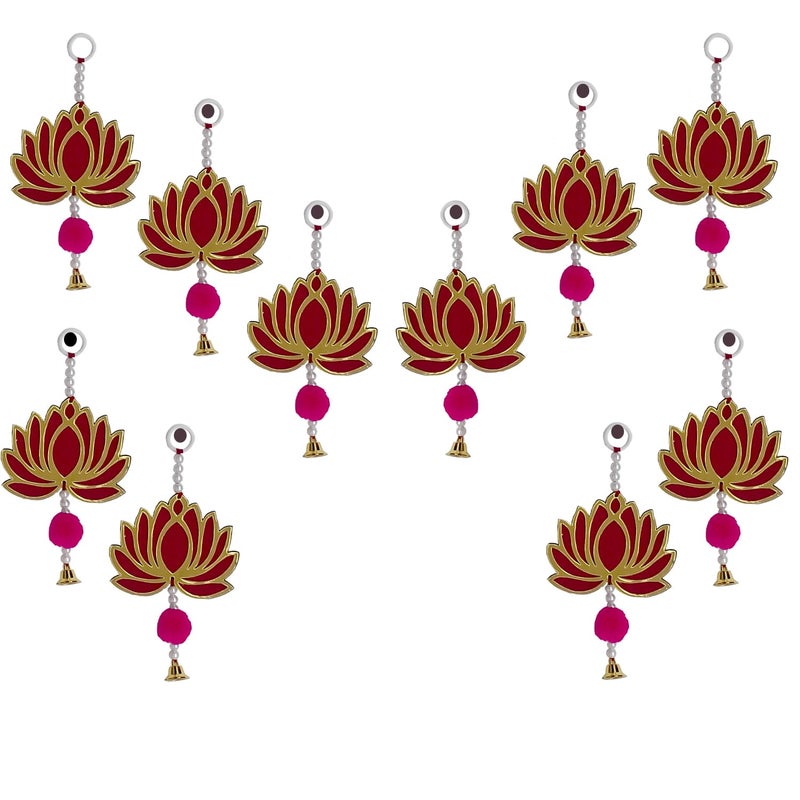 AWANI TRENDS AWANI TRENDS Acrylic 6 Pcs Lotus Hangings for DecorationHanging for Home DecorFloral Wall Hangings for TemplePooja Decor 6 PCS Pink - Image 5