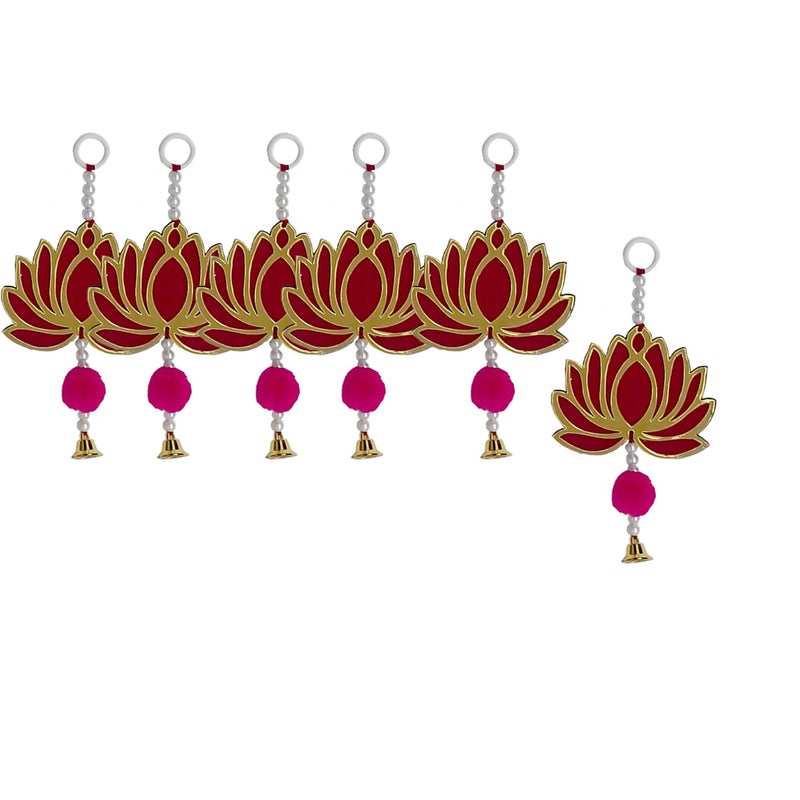 AWANI TRENDS AWANI TRENDS Acrylic 6 Pcs Lotus Hangings for DecorationHanging for Home DecorFloral Wall Hangings for TemplePooja Decor 6 PCS Pink - Image 3