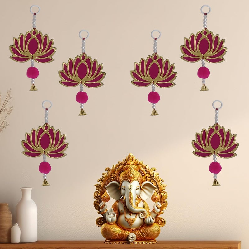 AWANI TRENDS AWANI TRENDS Acrylic 6 Pcs Lotus Hangings for DecorationHanging for Home DecorFloral Wall Hangings for TemplePooja Decor 6 PCS Pink - Image 1