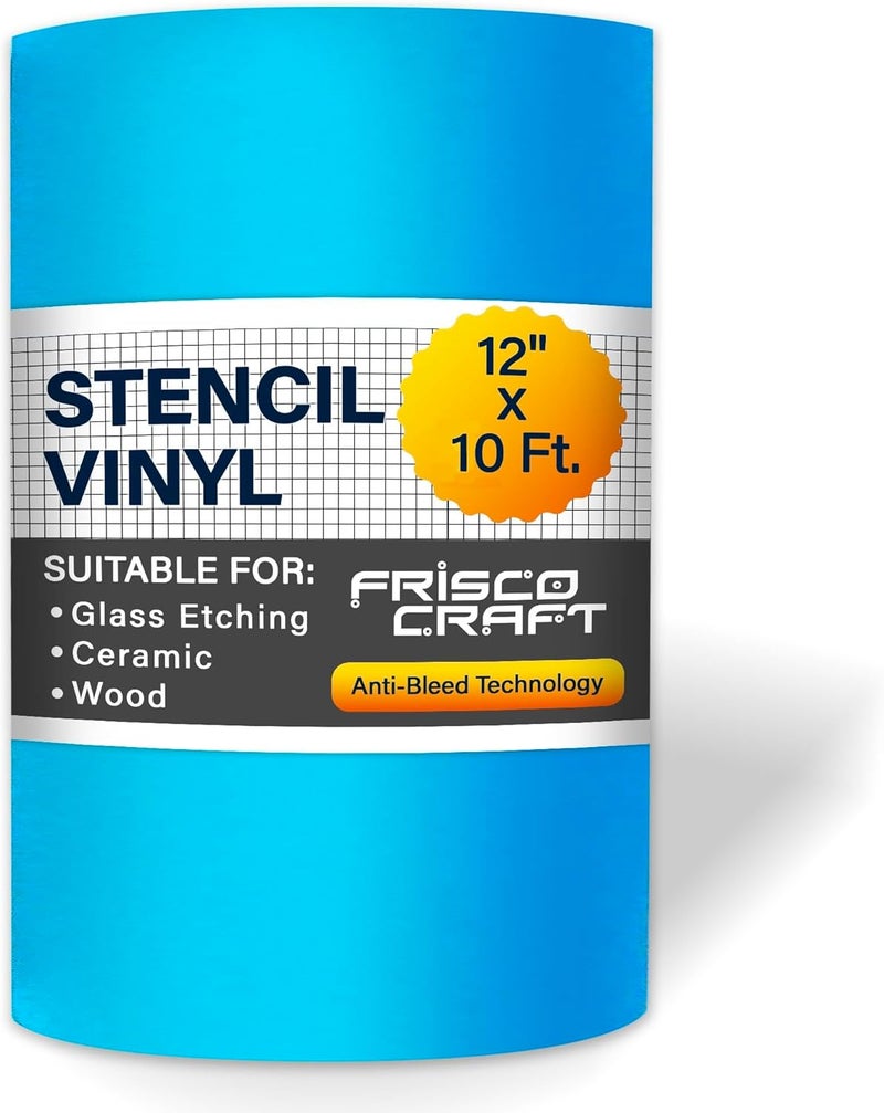 Frisco Craft Stencil Vinyl - Compatible Stencil Vinyl for Most Cutters - Blue Removable Sheet - Professional Grade, Easy to use, No Residue, Multi-Purpose (12” x 10ft) - Image 1