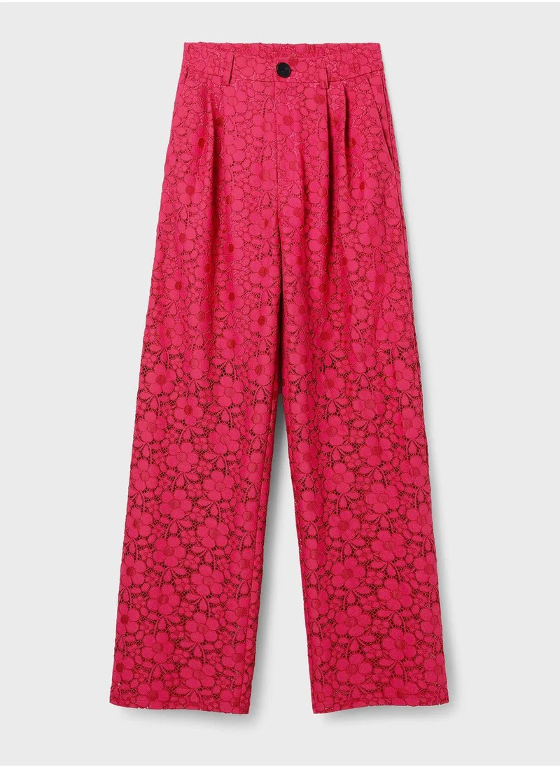 DESIGUAL Floral Lace High Waist Pants