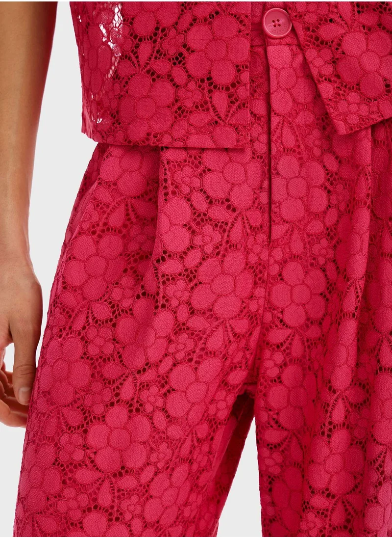 DESIGUAL Floral Lace High Waist Pants