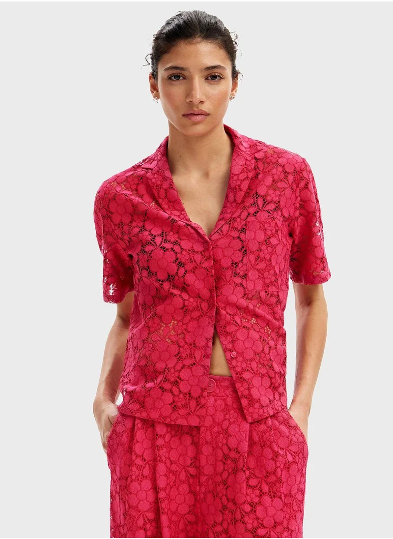 DESIGUAL Floral Lace High Waist Pants