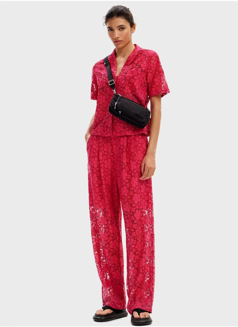 DESIGUAL Floral Lace High Waist Pants