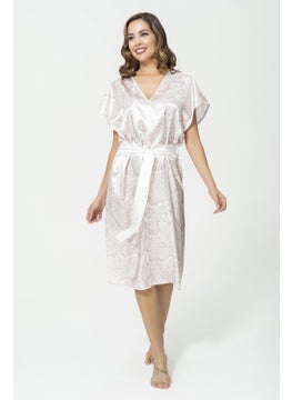 for you in&out V-Neck Snake Pattern Belted Pink Satin Dressing Gown Dress S27030  - Image 4