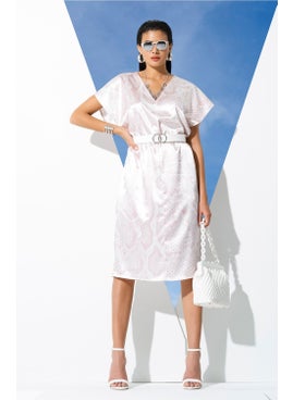 for you in&out V-Neck Snake Pattern Belted Pink Satin Dressing Gown Dress S27030  - Image 3