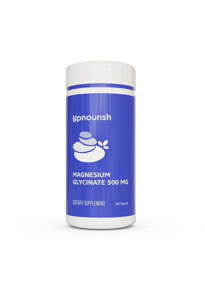UpNourish Magnesium Glycinate Chelate 500mg Capsules - Highly Absorbable Chelated Magnesium - Pure Magnesium Supplement for Sleep & Calm Support, Nervous, Muscle & Bone Health  - Image 1