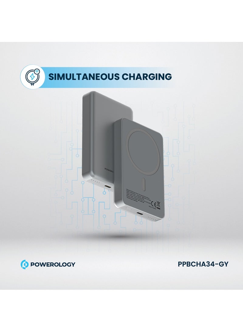 Powerology 10000 mAh MagSafe Aluminum Power bank with PD 20W Fast Charging & 15W Wireless Charging / Li-Polymer Rechargeable Battery / Simultaenous Charging / Charging Smartphone, Tablet & Gaming Device - Grey  - Image 5