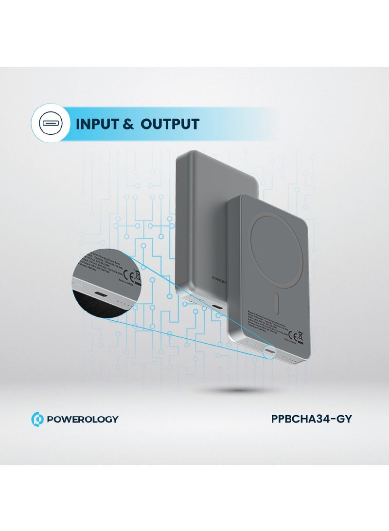 Powerology 10000 mAh MagSafe Aluminum Power bank with PD 20W Fast Charging & 15W Wireless Charging / Li-Polymer Rechargeable Battery / Simultaenous Charging / Charging Smartphone, Tablet & Gaming Device - Grey  - Image 4