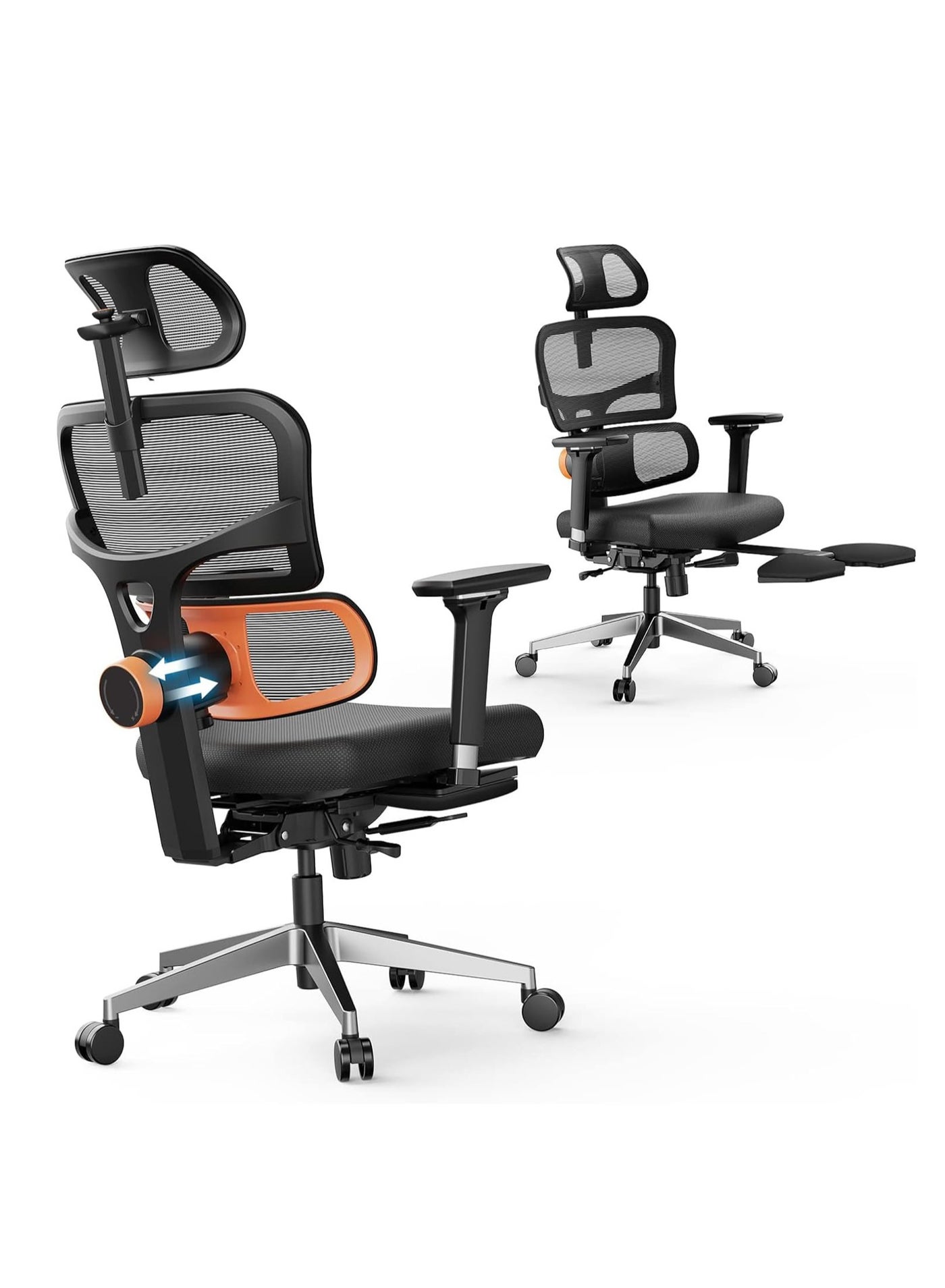 Premium Ergonomic Office Chair for Work from Home, High Back Computer Chair with Adaptive Lumbar Support & 5D Headrest, 4D Armrest, Footrest & Recline, Desk Mesh Chair for Office/Home (Black)
