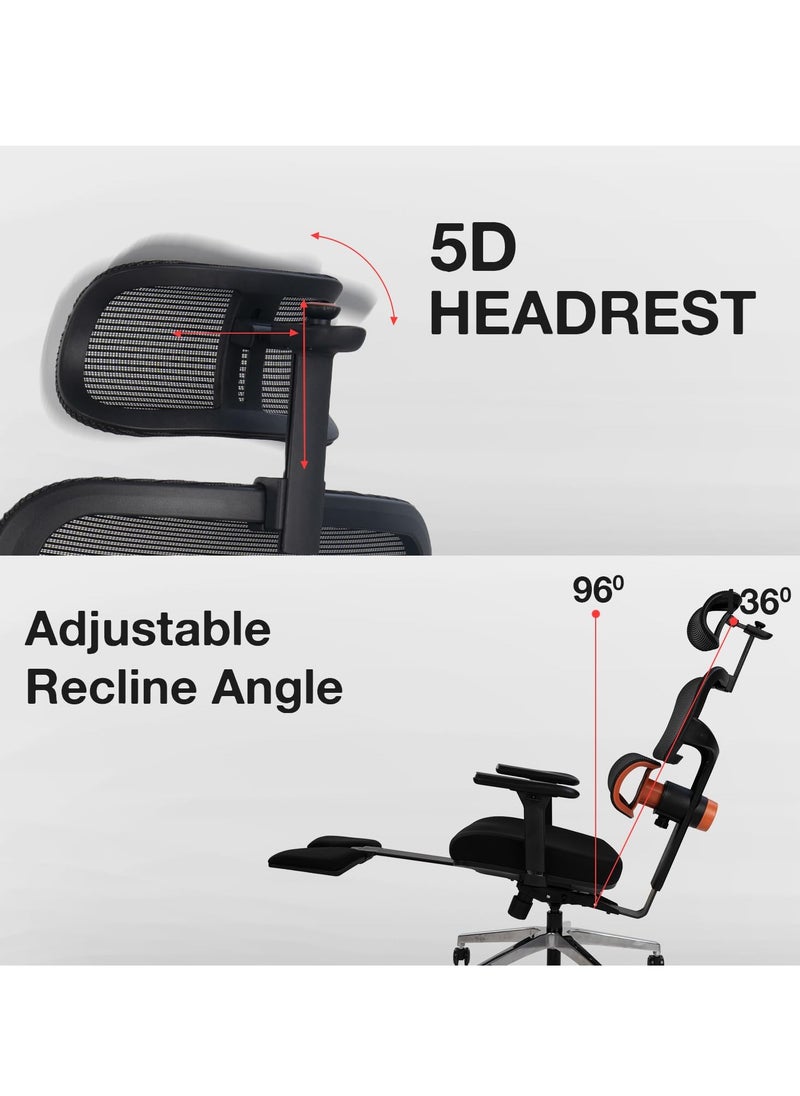 DROGO Premium Ergonomic Office Chair for Work from Home, High Back Computer Chair with Adaptive Lumbar Support & 5D Headrest, 4D Armrest, Footrest & Recline, Desk Mesh Chair for Office/Home (Black)  - Image 3