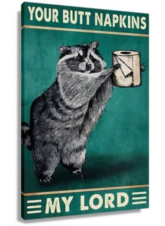 Busmko Funny Bathroom Decor Your Butt Napkin My Lord Raccoon Animal Wall Art Prints Pictures Contemporary Toilet Poster Green Canvas Artwork for Restroom Decoration Unframed 12x18 inch(30x45cm)