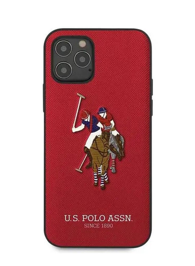 يو اس بولو جراب صلب من البولي يوريثان مطرز بتطريز بولو لهاتف iPhone 12 / 12 Pro مقاس 6.1 بوصة - أحمر - Image 1