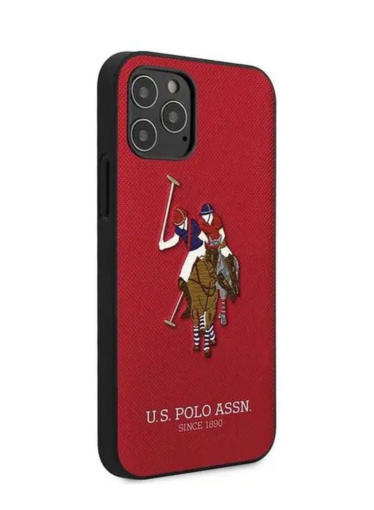 يو اس بولو جراب صلب من البولي يوريثان مطرز بتطريز بولو لهاتف iPhone 12 / 12 Pro مقاس 6.1 بوصة - أحمر - Image 2
