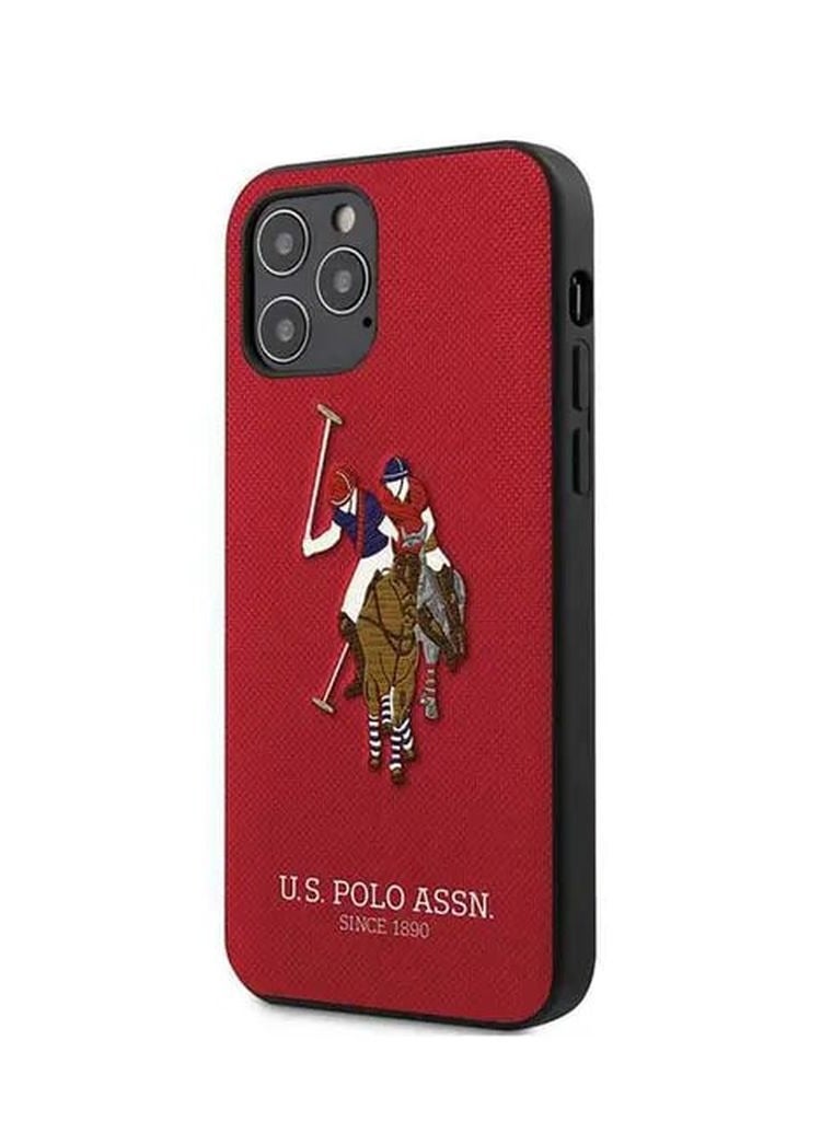 يو اس بولو جراب صلب من البولي يوريثان مطرز بتطريز بولو لهاتف iPhone 12 / 12 Pro مقاس 6.1 بوصة - أحمر - Image 3
