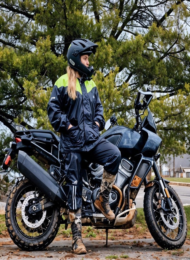BYKR Waterproof Outdoors Motorcycle Rain Suits for Men & Women Cycling 2-Piece Breathable & Windproof Wet Weather Protection Motocross Rain Gear Reflective Rainwear All Sports Riding Rainsuit HVG M - Image 3