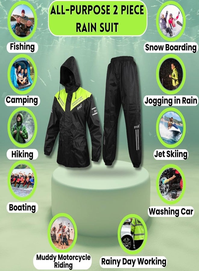 BYKR Waterproof Outdoors Motorcycle Rain Suits for Men & Women Cycling 2-Piece Breathable & Windproof Wet Weather Protection Motocross Rain Gear Reflective Rainwear All Sports Riding Rainsuit HVG M - Image 2