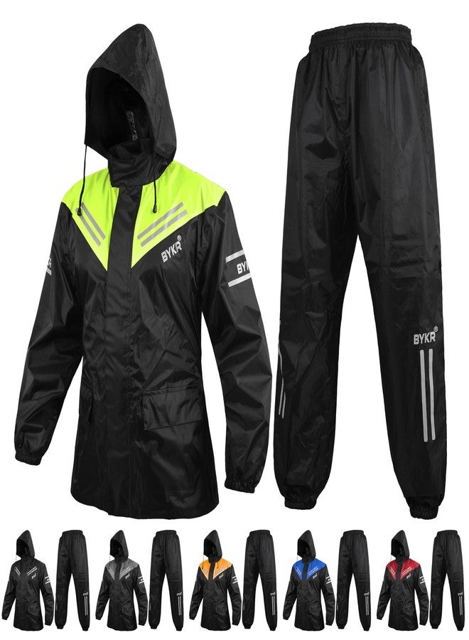 BYKR Waterproof Outdoors Motorcycle Rain Suits for Men & Women Cycling 2-Piece Breathable & Windproof Wet Weather Protection Motocross Rain Gear Reflective Rainwear All Sports Riding Rainsuit HVG M - Image 1