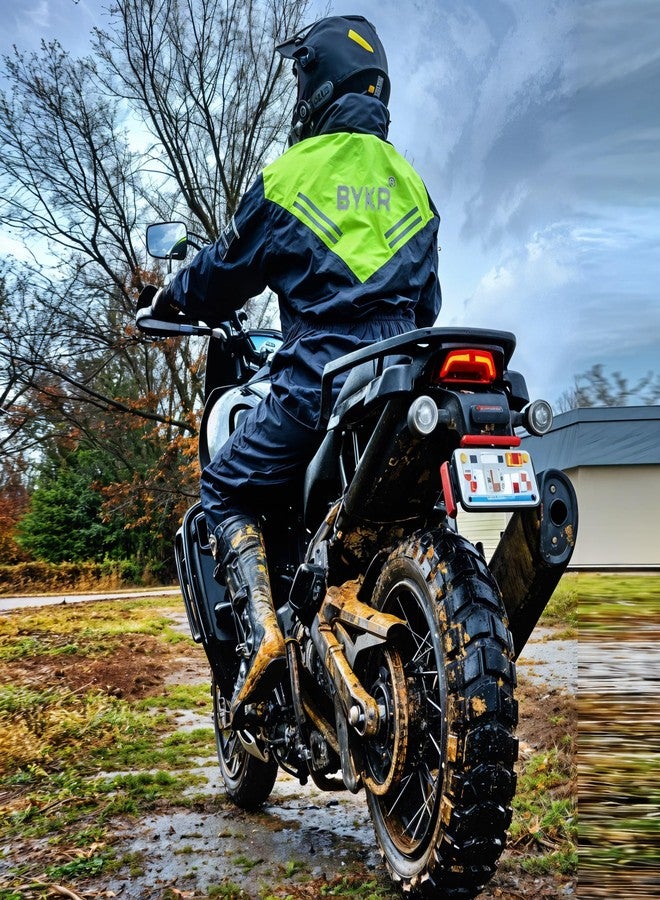 BYKR Waterproof Outdoors Motorcycle Rain Suits for Men & Women Cycling 2-Piece Breathable & Windproof Wet Weather Protection Motocross Rain Gear Reflective Rainwear All Sports Riding Rainsuit HVG M - Image 5
