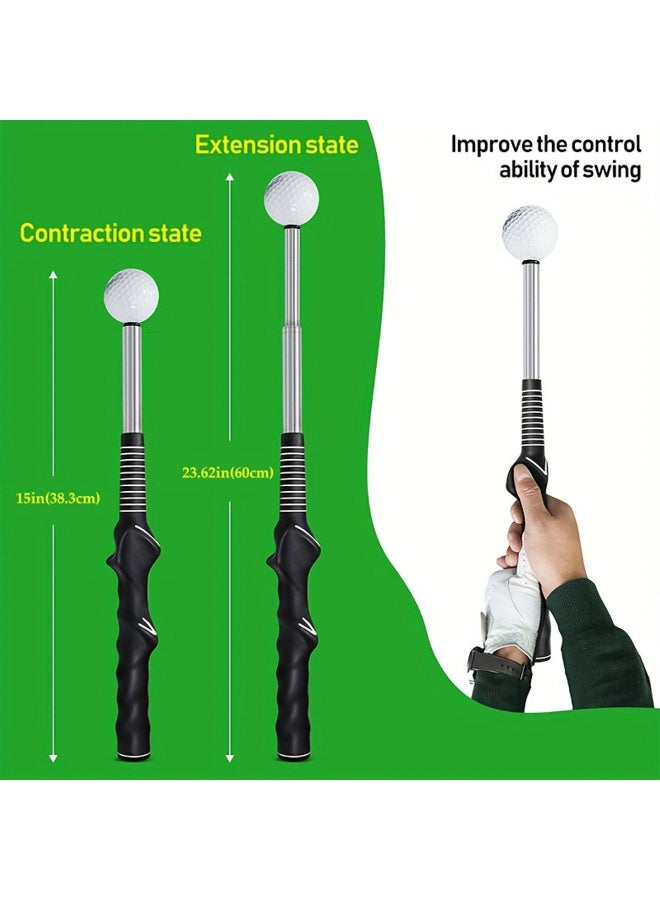 Golf Swing Training Aid, Retractable Golf Swing Training Aid, Telescopic Golf Swing Trainer for Indoor Practice, Golf Swing Practice Stick- Strength & Tempo Training for Chipping Hitting (Black) - Image 2