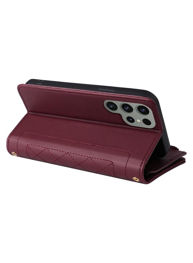 S-TOP Case For Samsung Galaxy S23 Ultra 5G Crossbody Zipper Wallet Rhombus Leather Phone Case - Image 5