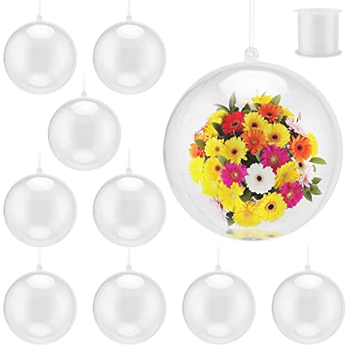 MANCHAP 10 Pack 5.5 Inches Clear Fillable Ornaments Ball, Large Plastic Ornament Balls, Acrylic Ball with 50M String for DIY, Crafts, Party & Wedding, Home Decoration - Image 1