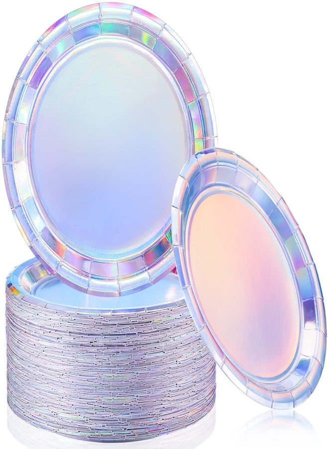 Meanplan 100 Pcs Iridescent Party Plates Paper Plates 9 Inch Round Disposable Dessert Plates Dinner Appetizer Plates for Cake Salad Pizza Birthday Home Wedding Parties Events Celebrations Decoration - Image 1