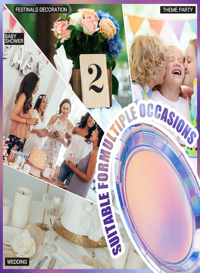 Meanplan 100 Pcs Iridescent Party Plates Paper Plates 9 Inch Round Disposable Dessert Plates Dinner Appetizer Plates for Cake Salad Pizza Birthday Home Wedding Parties Events Celebrations Decoration - Image 3