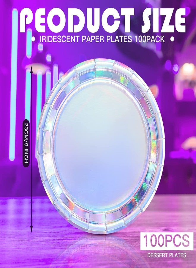 Meanplan 100 Pcs Iridescent Party Plates Paper Plates 9 Inch Round Disposable Dessert Plates Dinner Appetizer Plates for Cake Salad Pizza Birthday Home Wedding Parties Events Celebrations Decoration - Image 2
